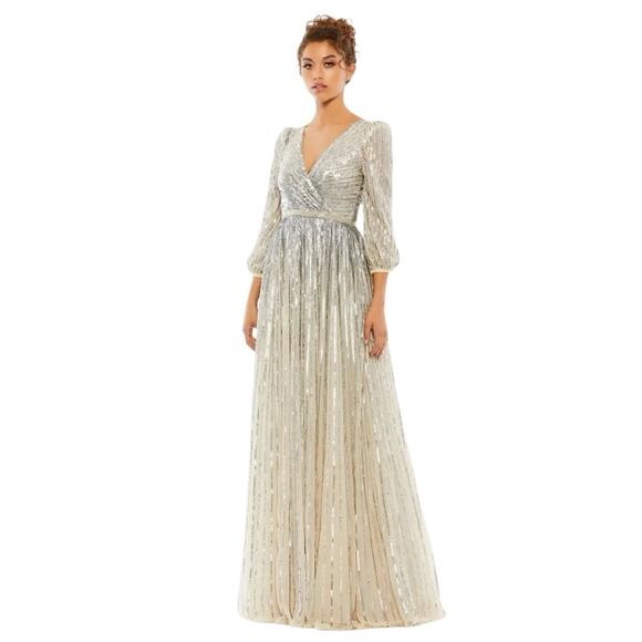 Mac Duggal Dresses & Skirts - Mac Duggal 5509 Silver/Beige Sequins 3/4 Sleeve Gown Size 8 $598